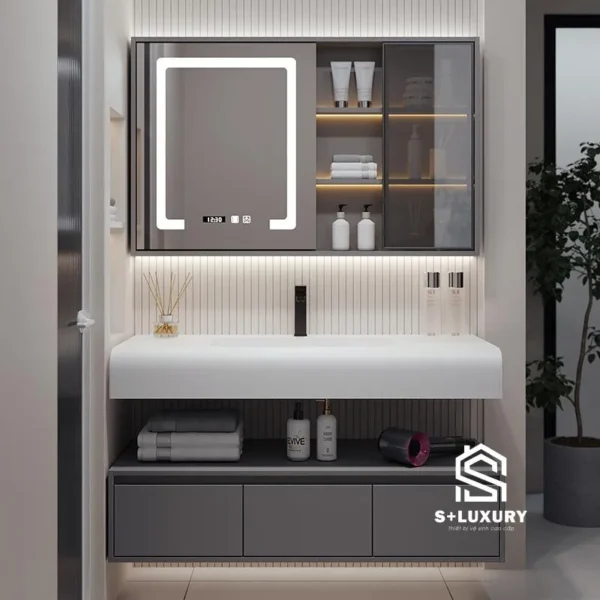 Tủ chậu lavabo 2 tầng viền bo tròn